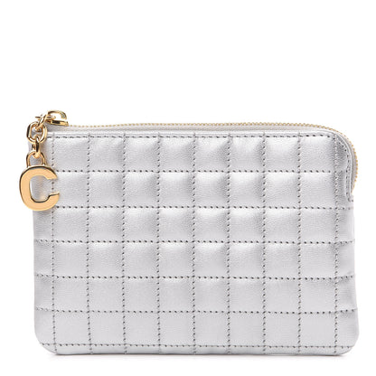 Celine Laminated Calfskin Quilted C Charm Coin Card Pouch Silver 1 of 7