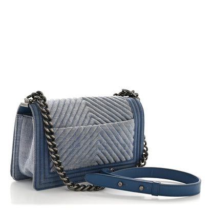 Chanel Denim Chevron Quilted Medium Boy Flap Blue 4 of 14