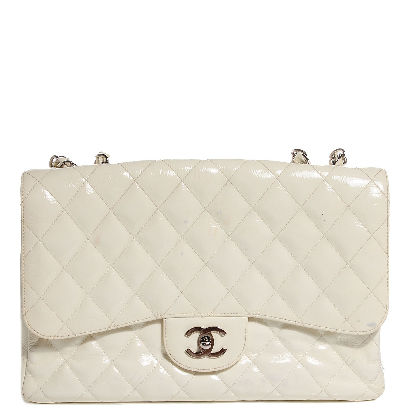 Distressed Patent Jumbo Single Flap White