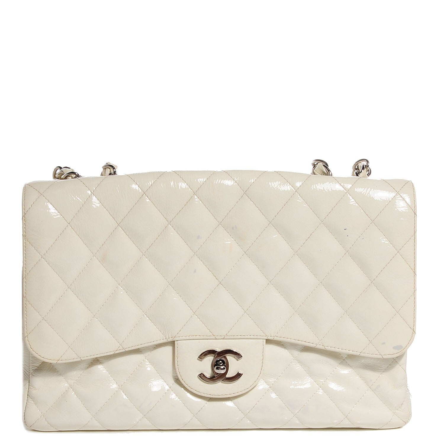 Chanel Distressed Patent Jumbo Single Flap White 1 of 11