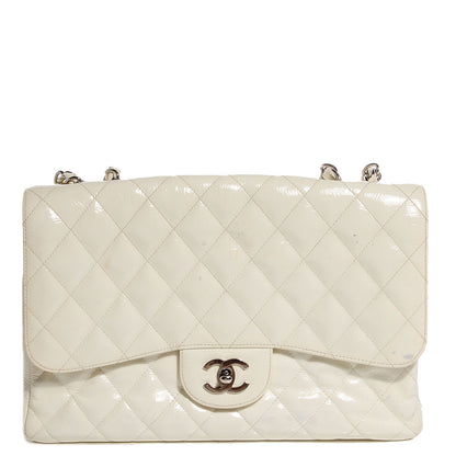 Chanel Distressed Patent Jumbo Single Flap White 1 of 11