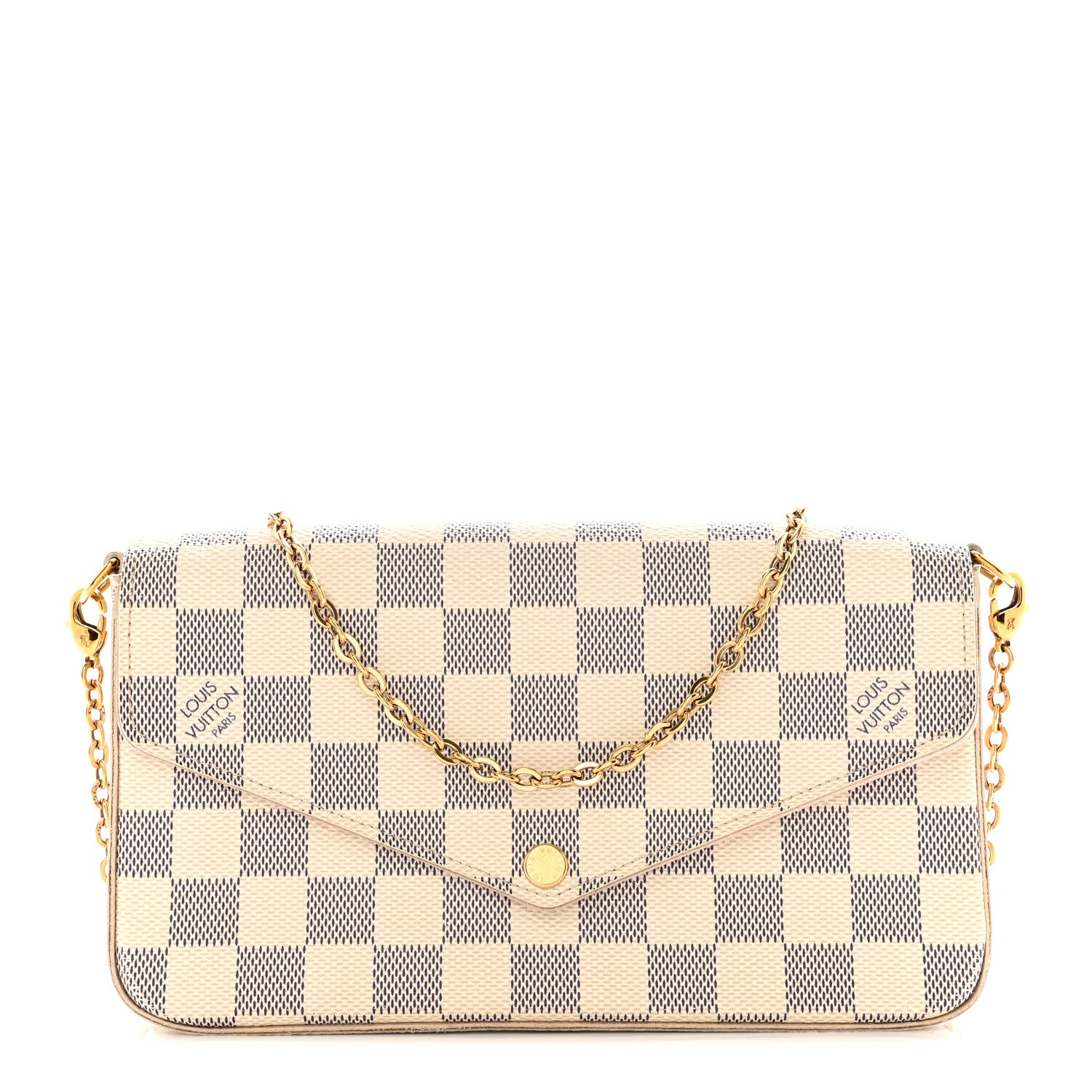 Louis Vuitton Damier Azur Pochette Felicie Chain Wallet Rose Ballerine 1 of 12