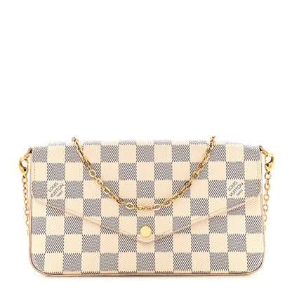 Louis Vuitton Damier Azur Pochette Felicie Chain Wallet Rose Ballerine 1 of 12