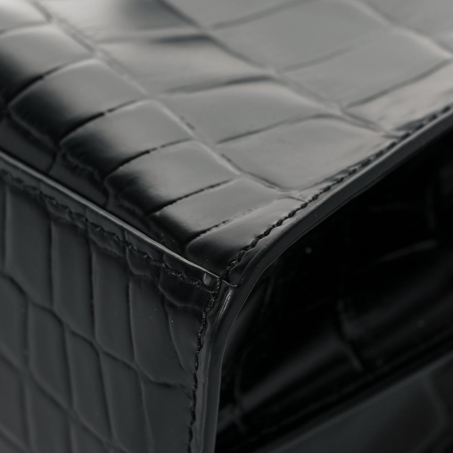 Semi Shiny Calfskin Crocodile Embossed Neo Classic Black Hardware Mini City Black