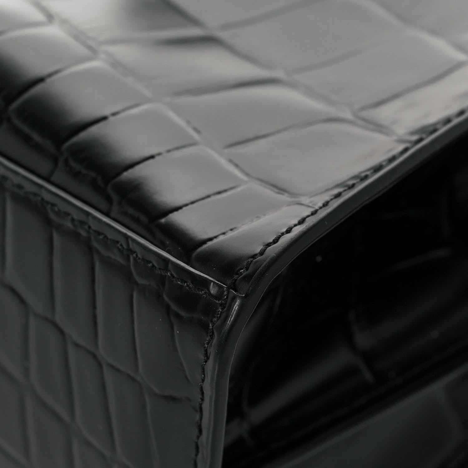 Balenciaga Semi Shiny Calfskin Crocodile Embossed Neo Classic Black Hardware Mini City Black 12 of 13
