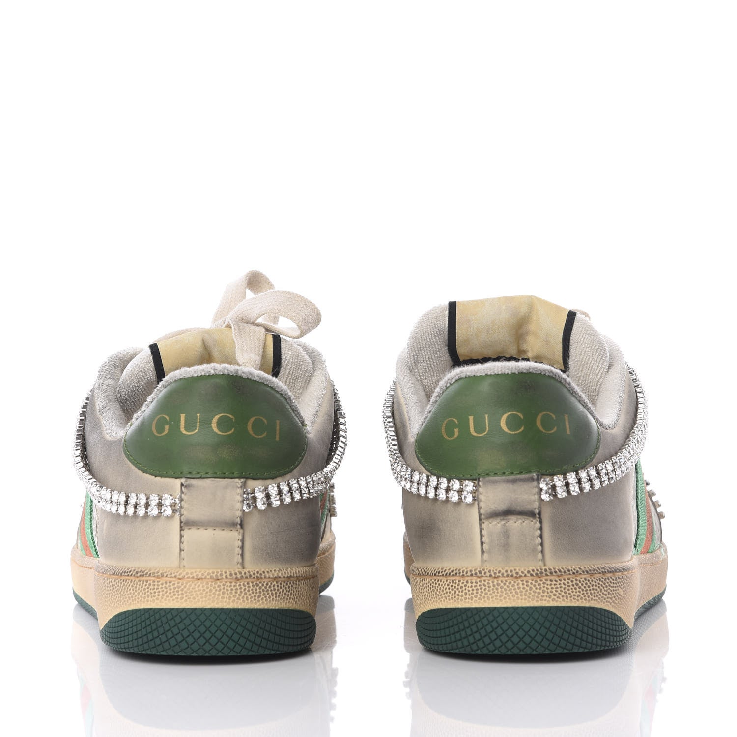 Gucci Nubuck Calfskin Web Removable Crystals Mens Screener Sneakers 8.5 Dusty Milk New Mystic White 10 of 11