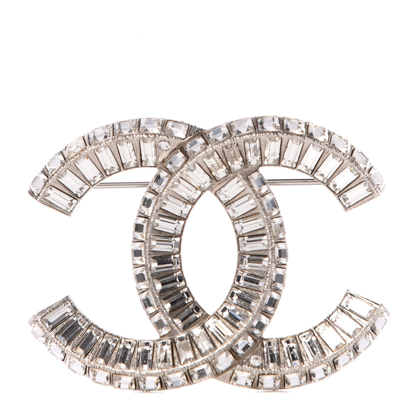 Baguette Crystal CC Brooch Silver