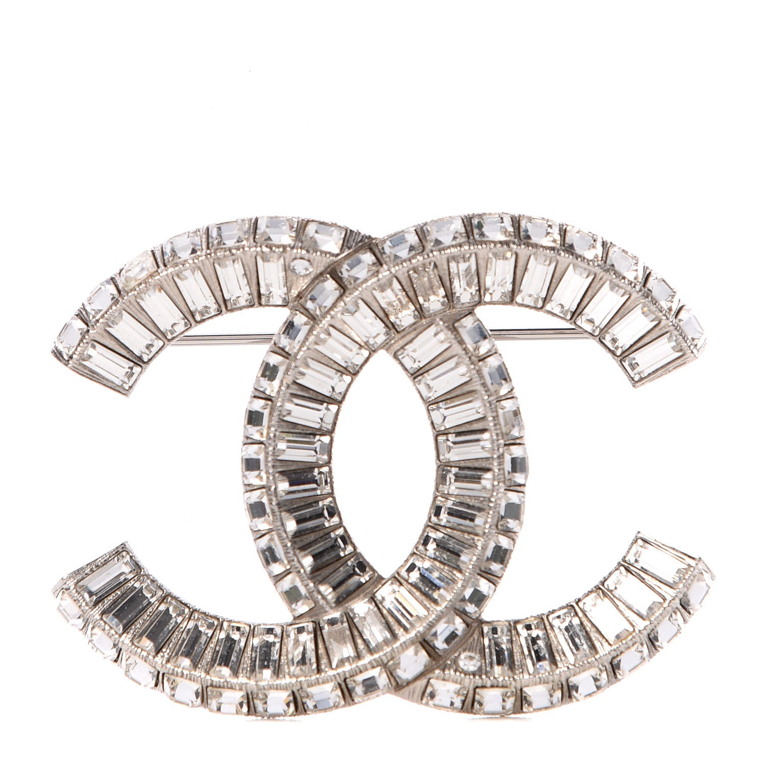 Chanel Baguette Crystal CC Brooch Silver 1 of 5