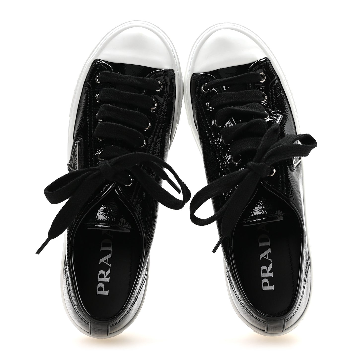 Patent Naplak Triangle Logo Womens Low Top Sneakers 39.5 Black White