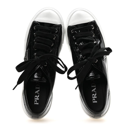 Prada Patent Naplak Triangle Logo Womens Low Top Sneakers 39.5 Black White 2 of 8