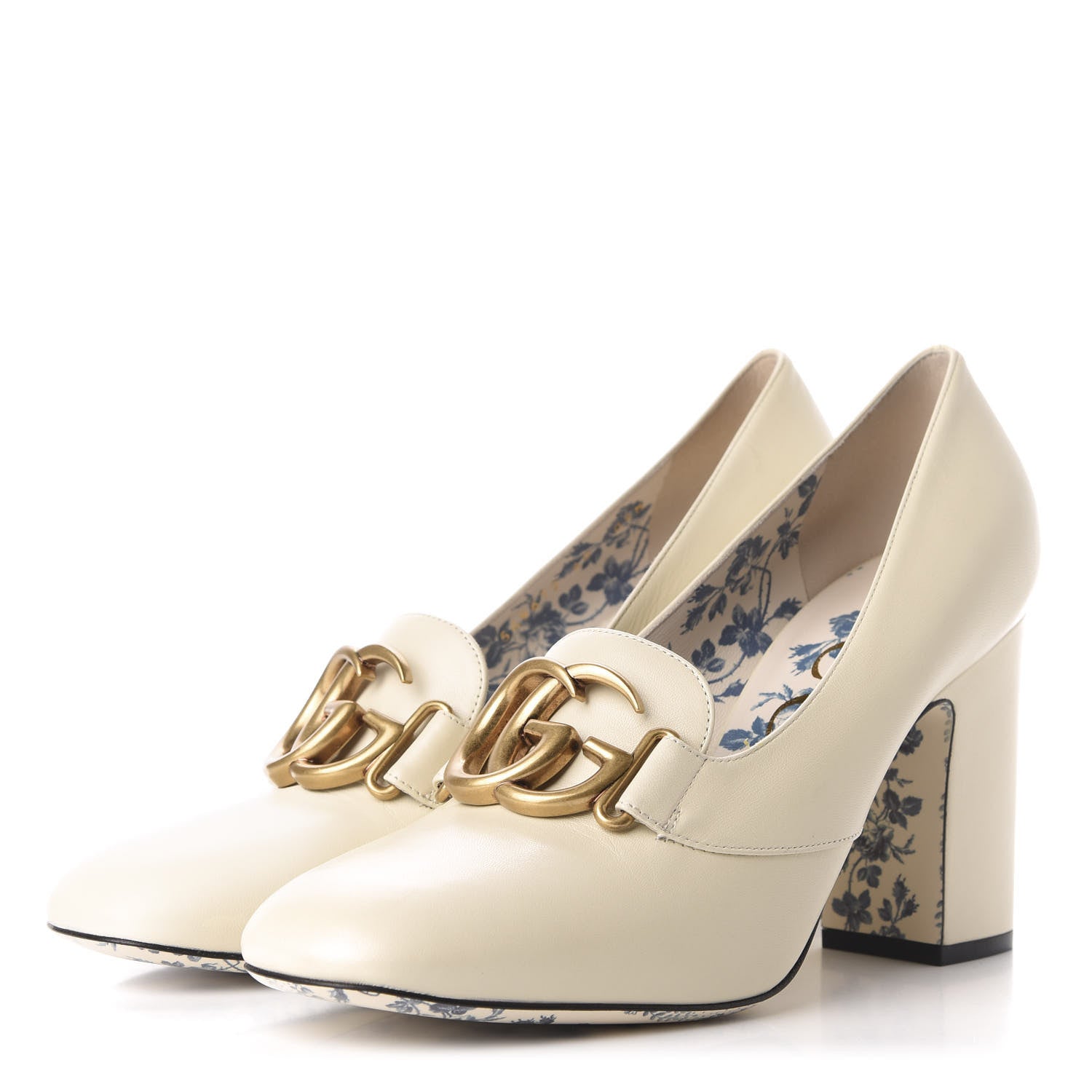 Gucci Malaga Kid GG Victoire 95mm Loafer Pumps 40 Vintage White 3 of 10