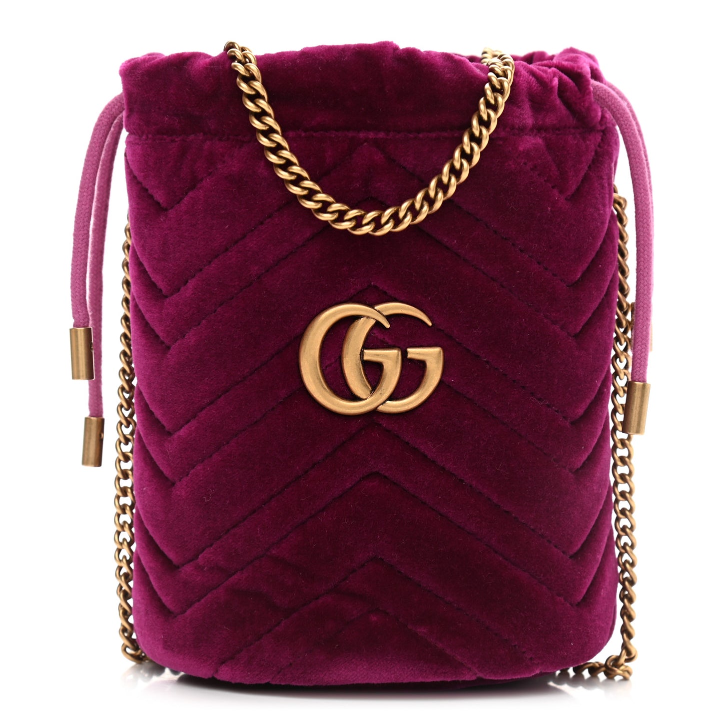 Velvet Matelasse Mini GG Marmont 2.0 Bucket Bag Fuchsia Violet Cyclamen