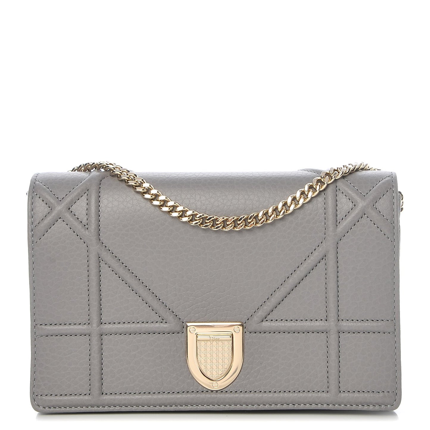 Grained Calfskin Diorama Wallet on Chain Pouch Gris