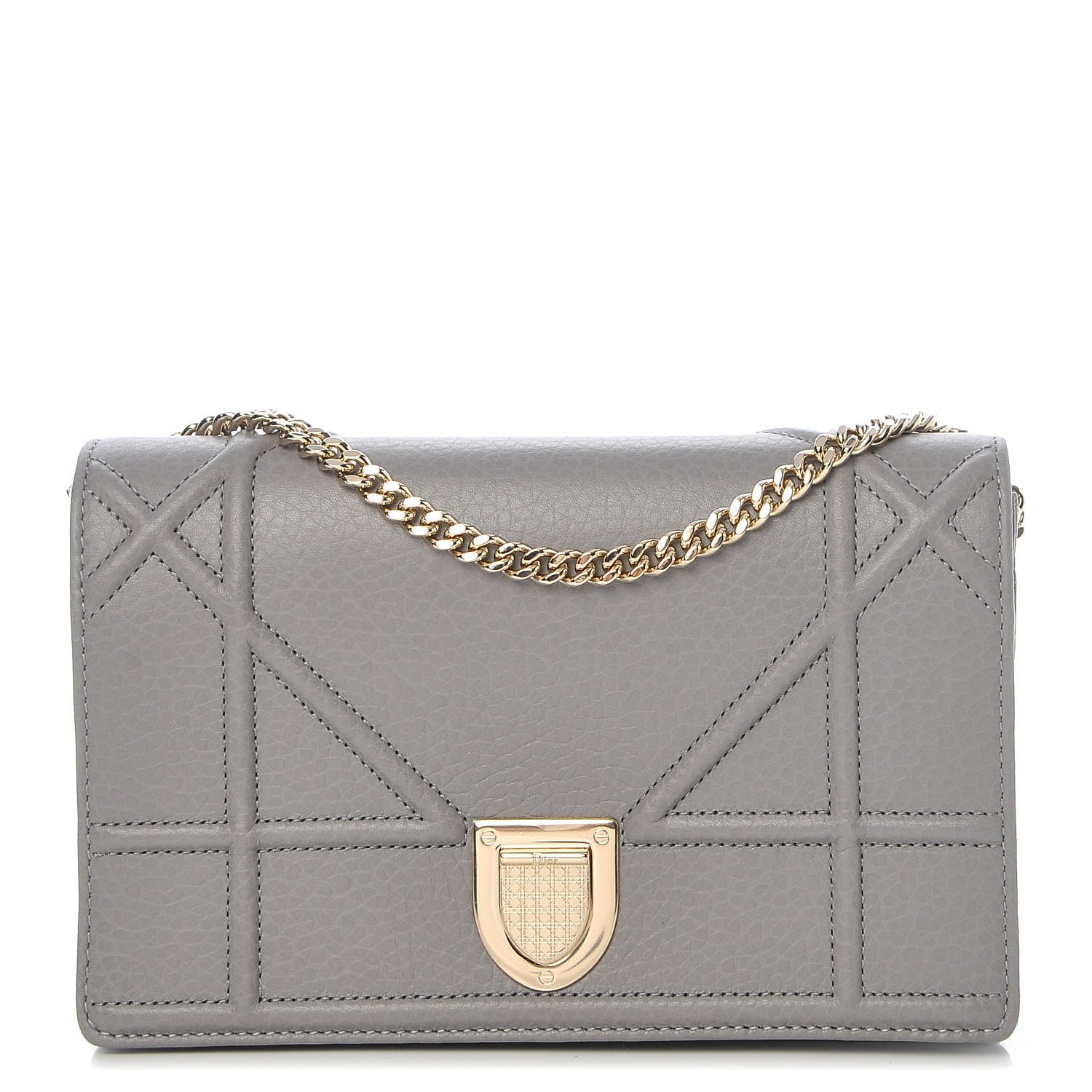 Christian Dior Grained Calfskin Diorama Wallet on Chain Pouch Gris 1 of 9