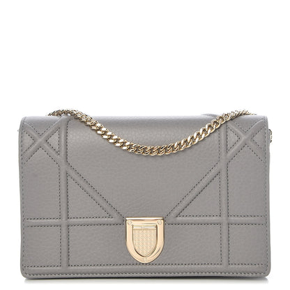 Christian Dior Grained Calfskin Diorama Wallet on Chain Pouch Gris 1 of 9