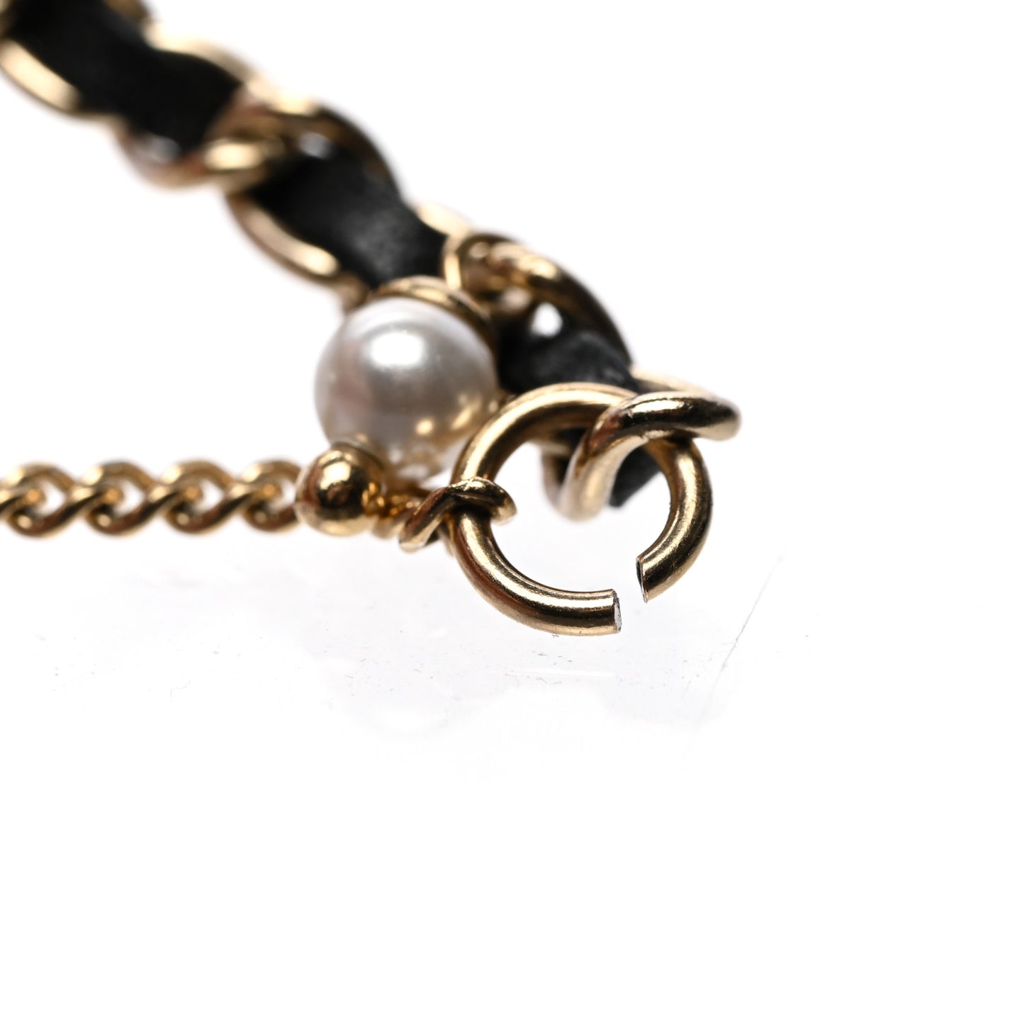 Lambskin Pearl Crystal Chain CC Bracelet Black Gold