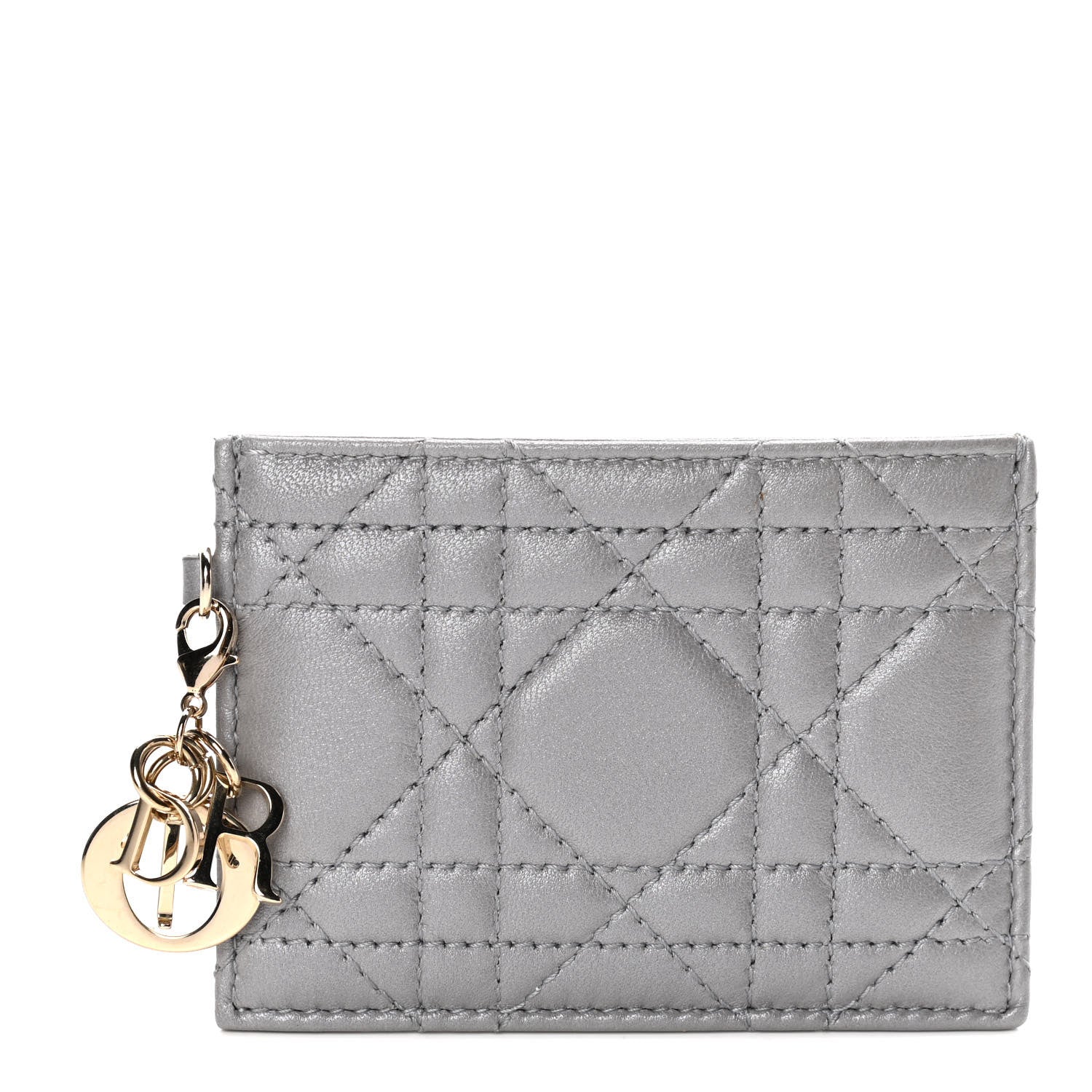 Christian Dior Metallic Lambskin Cannage Lady Dior Card Holder Silver 1 of 7