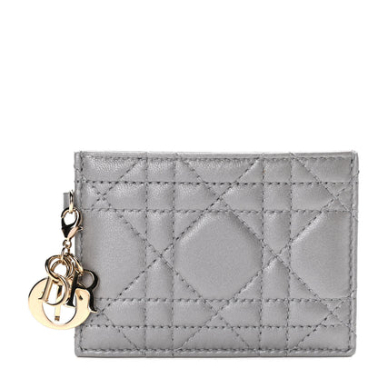 Christian Dior Metallic Lambskin Cannage Lady Dior Card Holder Silver 1 of 7