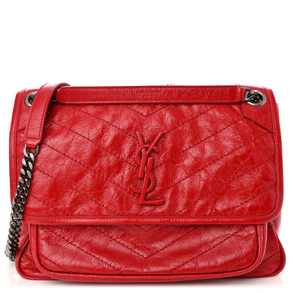 Saint Laurent Crinkled Calfskin Matelasse Monogram Medium Niki Chain Satchel Rouge Eros 1 of 9