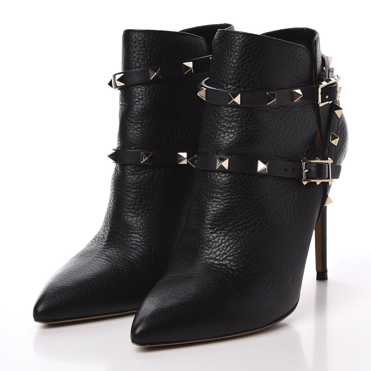 Valentino Garavani Pebbled Calfskin Rockstud Double Buckle 100mm Ankle Boots 38.5 Black 2 of 9