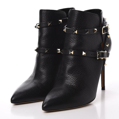 Valentino Garavani Pebbled Calfskin Rockstud Double Buckle 100mm Ankle Boots 38.5 Black 2 of 9