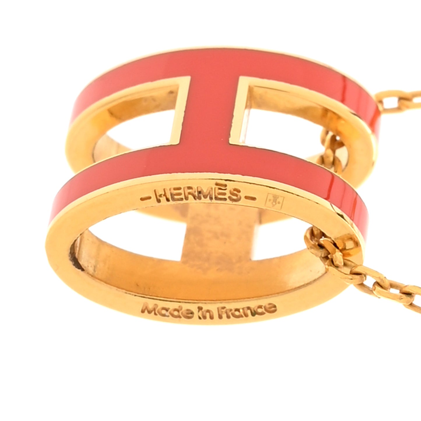 Lacquered Gold Pop H Pendant Necklace Orange