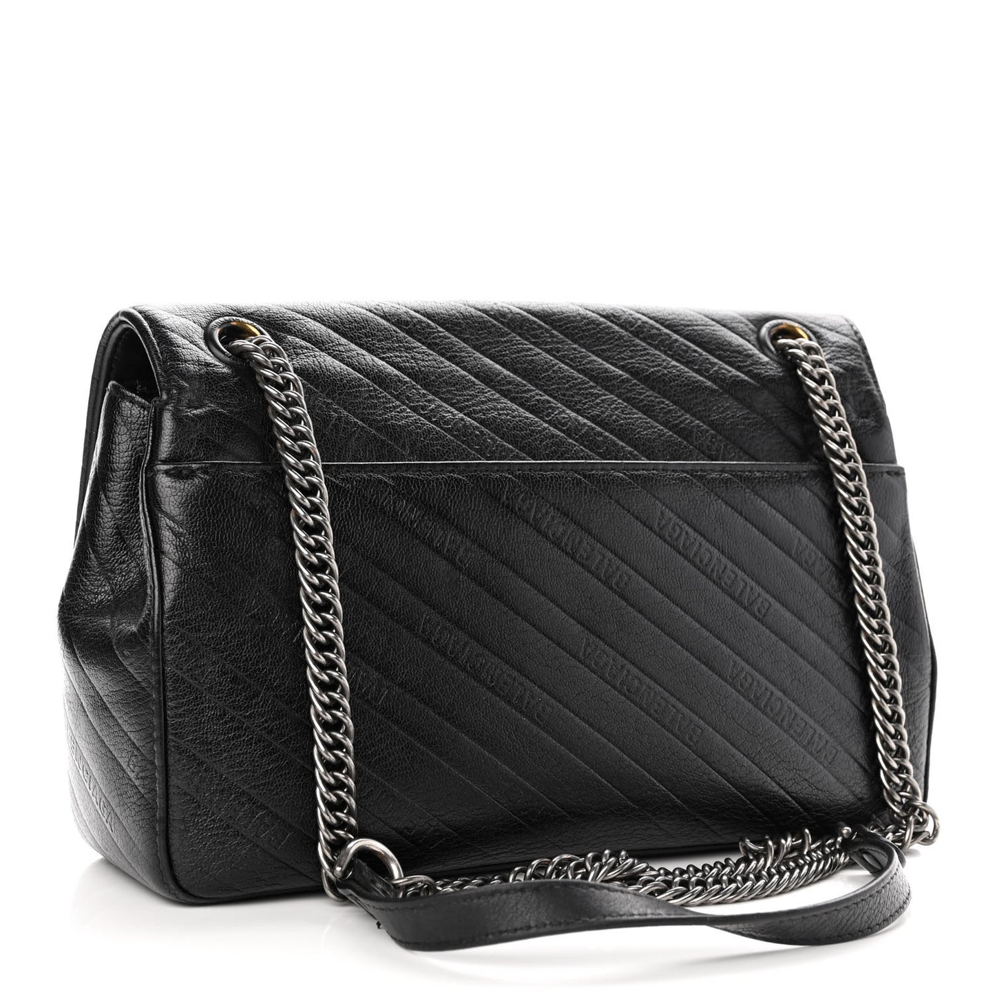 Shiny Goatksin Logo Embossed Monochrome M BB Round Shoulder Bag Black