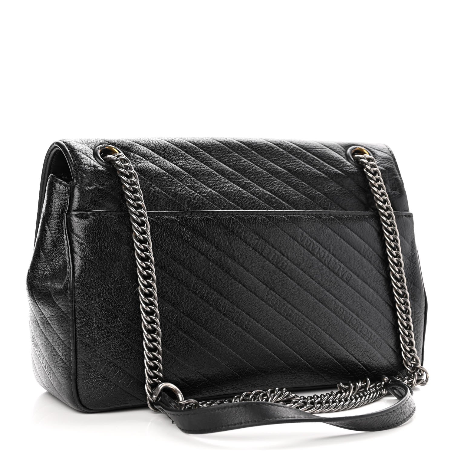 Balenciaga Shiny Goatksin Logo Embossed Monochrome M BB Round Shoulder Bag Black 4 of 15