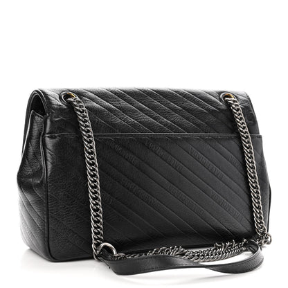 Balenciaga Shiny Goatksin Logo Embossed Monochrome M BB Round Shoulder Bag Black 4 of 15