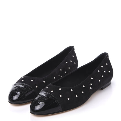 Chanel Suede Pearl Patent CC Cap Toe Ballerina Flats 40 Black 3 of 9