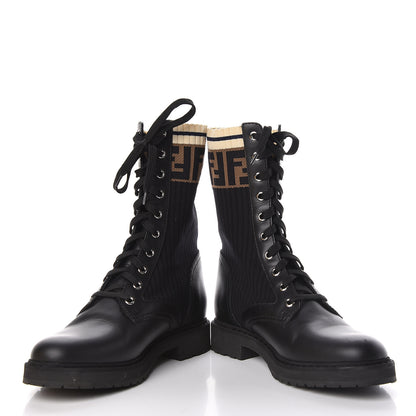 Fendi Calfskin Stretch Fabric Rockoko Biker Boots 38 Tobacco Black Marino 5 of 10
