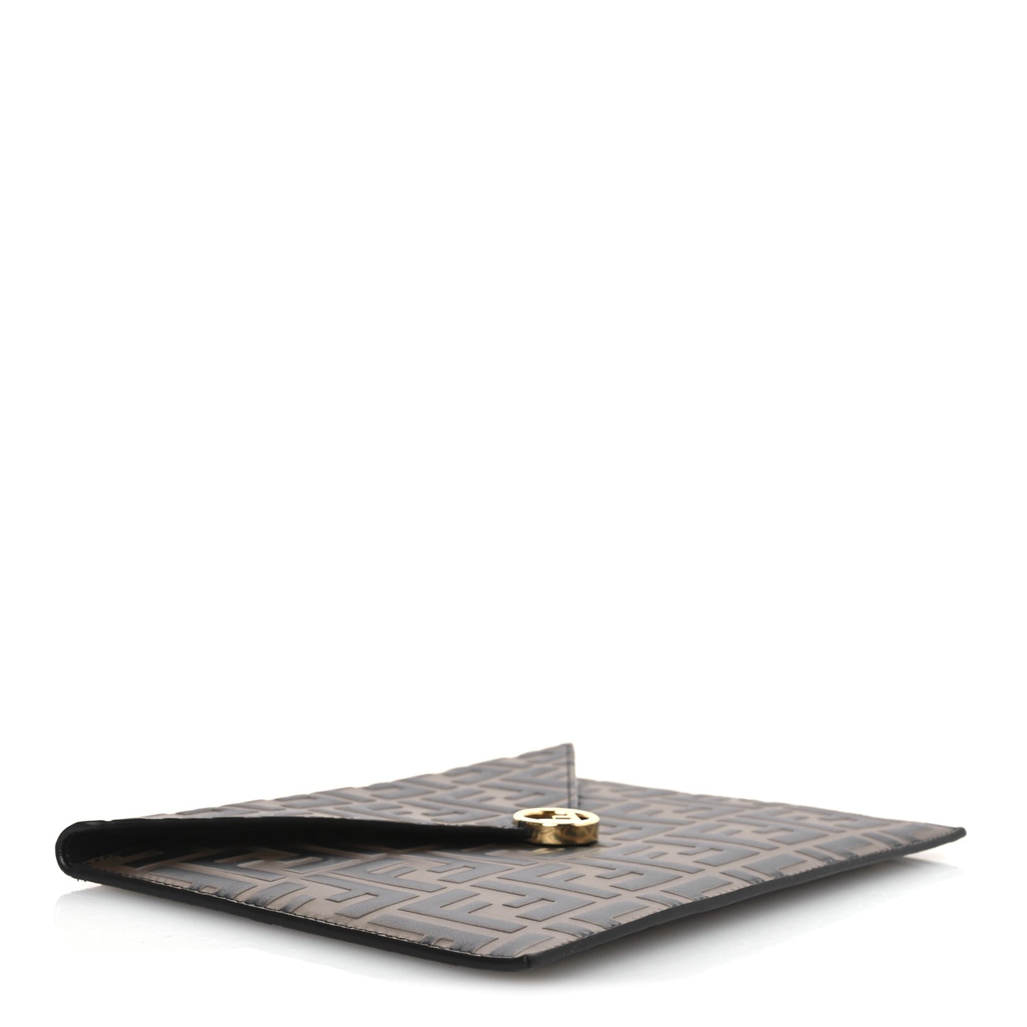 Vitello Soft F is Fendi Bi-Color FF 1974 Embossed Envelope Pouch Maya Black