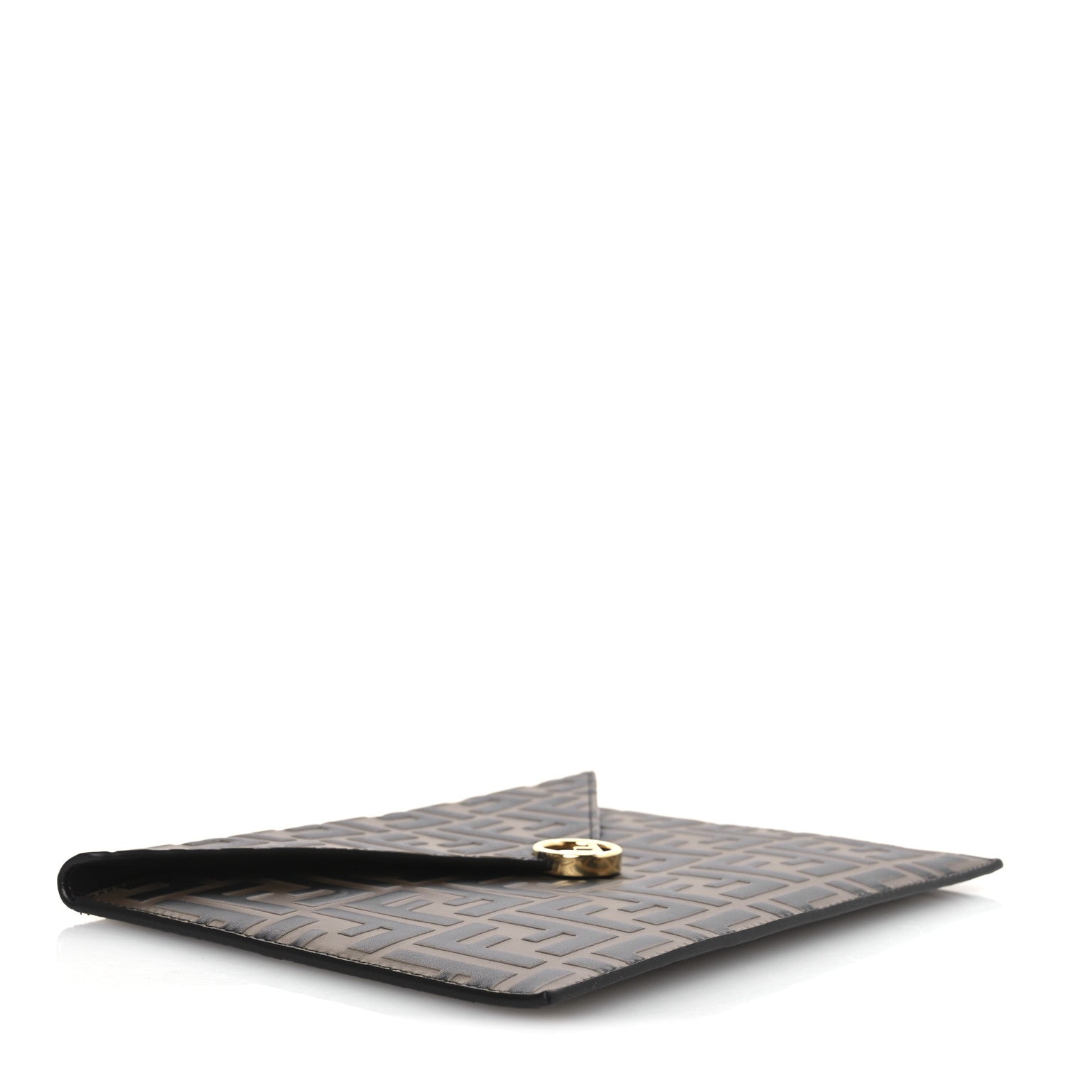 Fendi Vitello Soft F is Fendi Bi-Color FF 1974 Embossed Envelope Pouch Maya Black 4 of 8