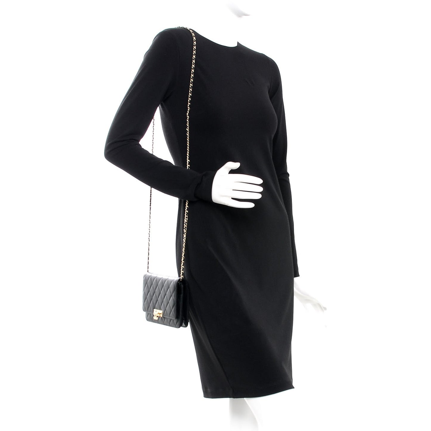 Caviar Quilted Golden Class Wallet On Chain WOC Black