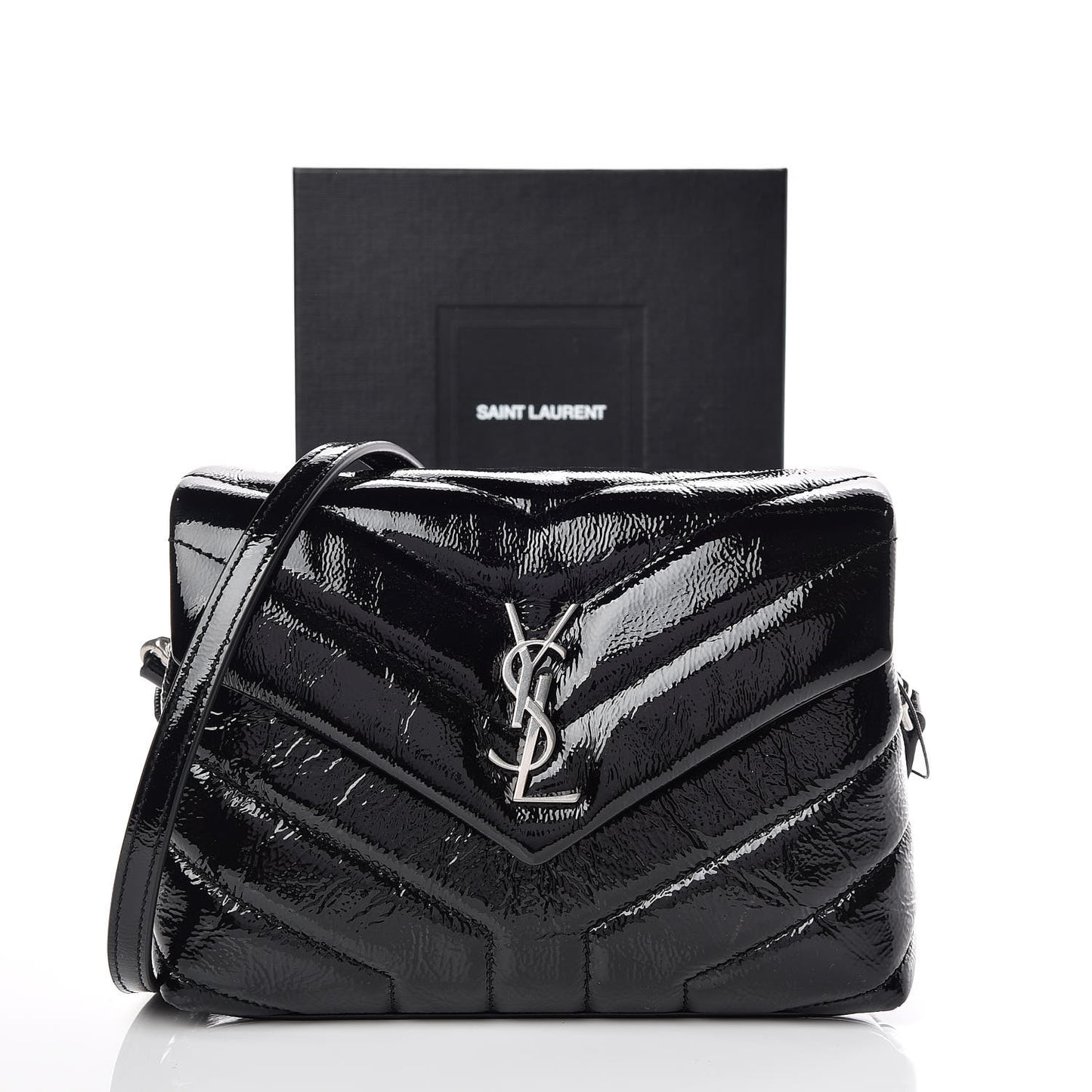 Patent Y Quilted Monogram Toy Loulou Crossbody Bag Black
