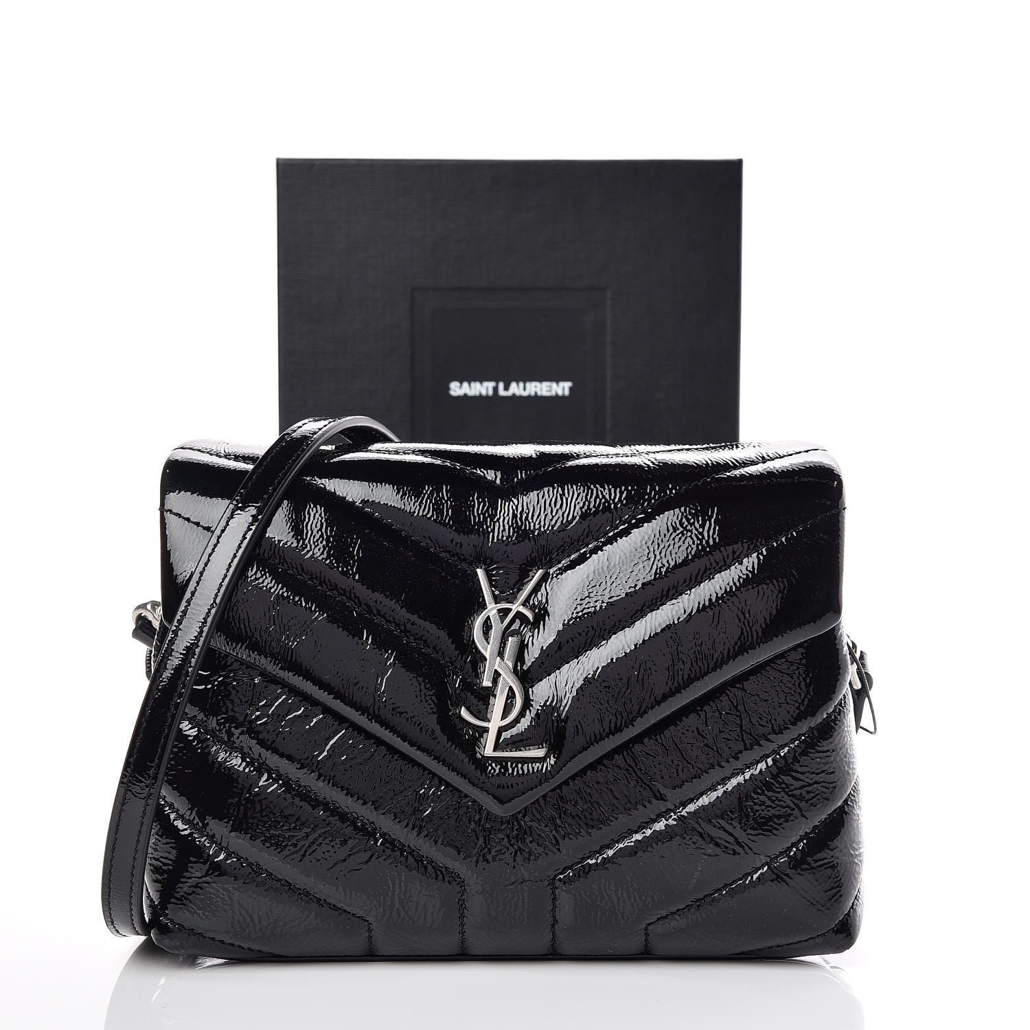 Saint Laurent Patent Y Quilted Monogram Toy Loulou Crossbody Bag Black 9 of 9