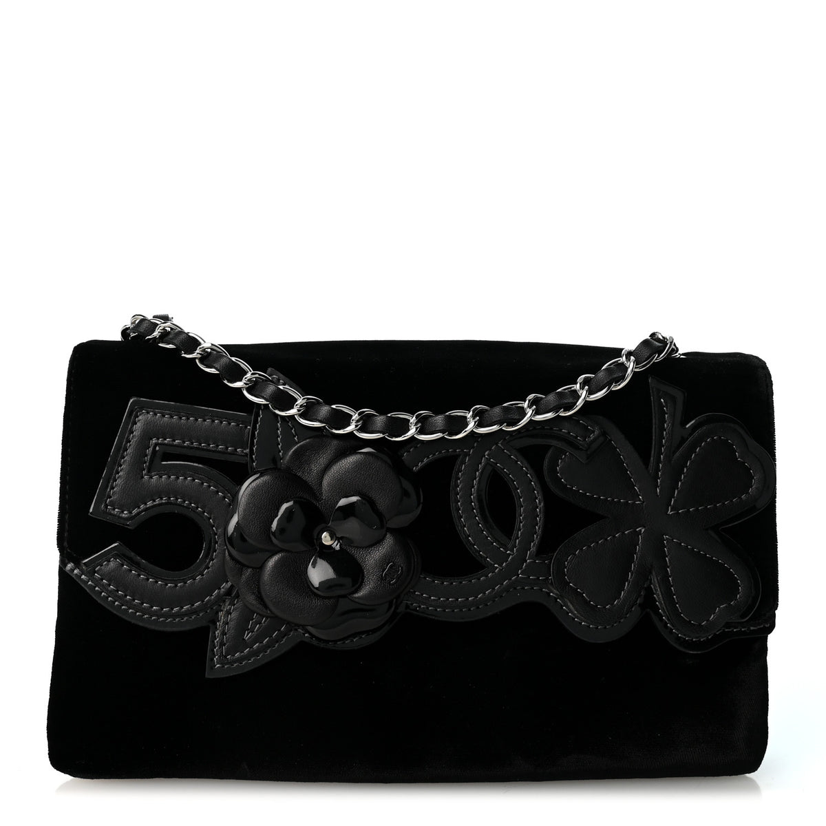 Velvet Lambskin Camellia No. 5 Flap Bag Black