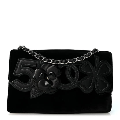 Chanel Velvet Lambskin Camellia No. 5 Flap Bag Black 1 of 10