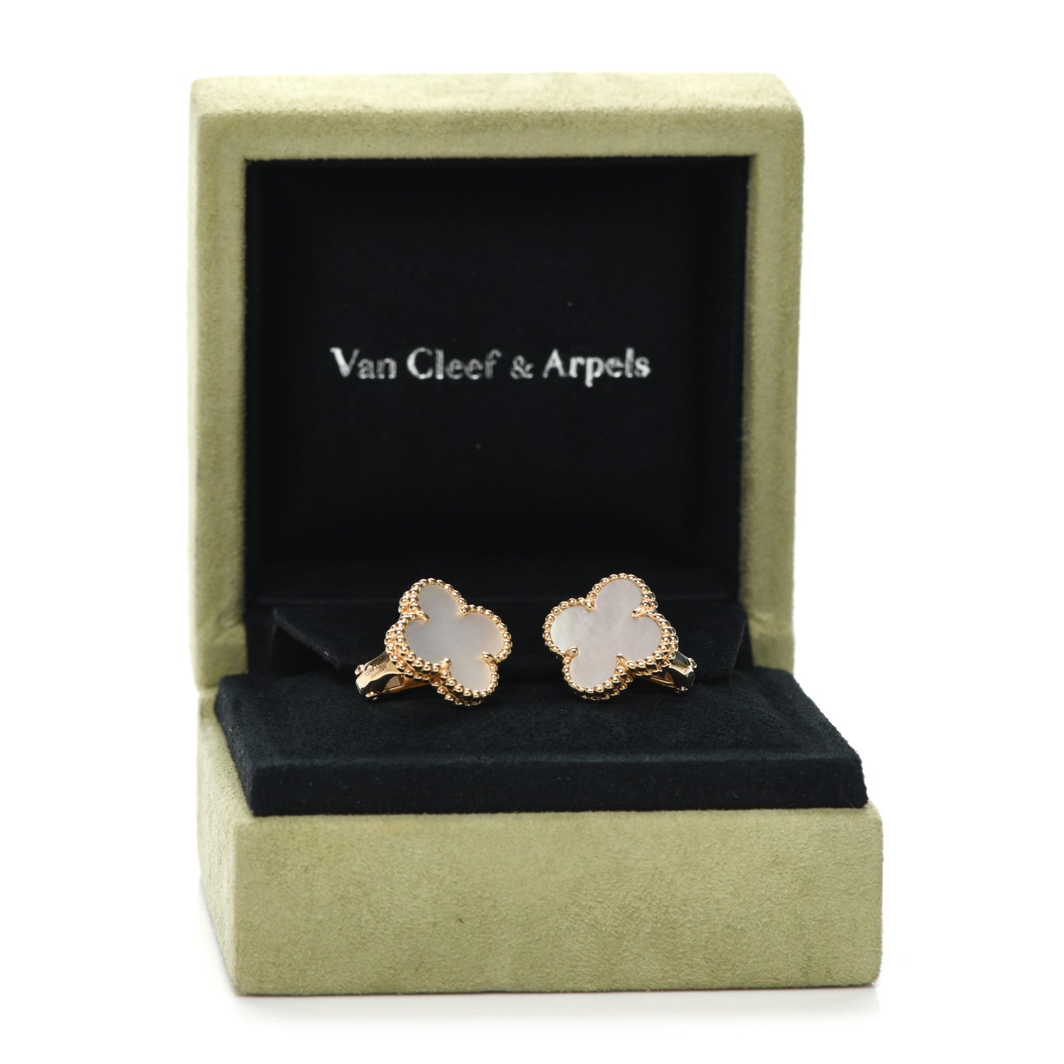 Van Cleef & Arpels 18K Yellow Gold Mother of Pearl Vintage Alhambra Earrings 6 of 6