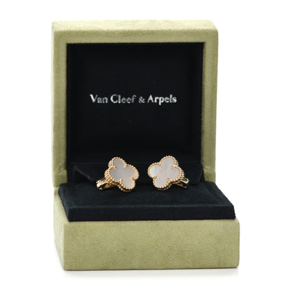 Van Cleef & Arpels 18K Yellow Gold Mother of Pearl Vintage Alhambra Earrings 6 of 6