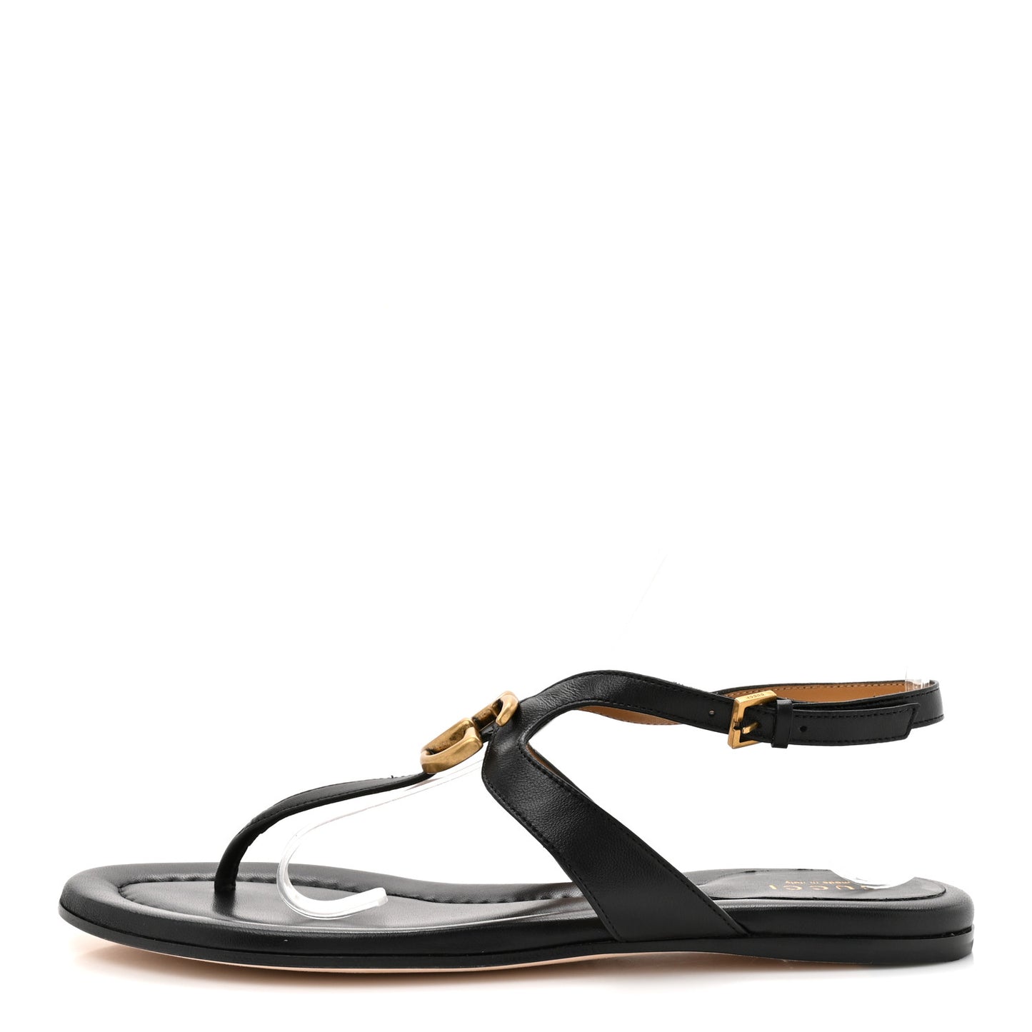 Calfskin Double G Thong Flat Sandals 37.5 Black