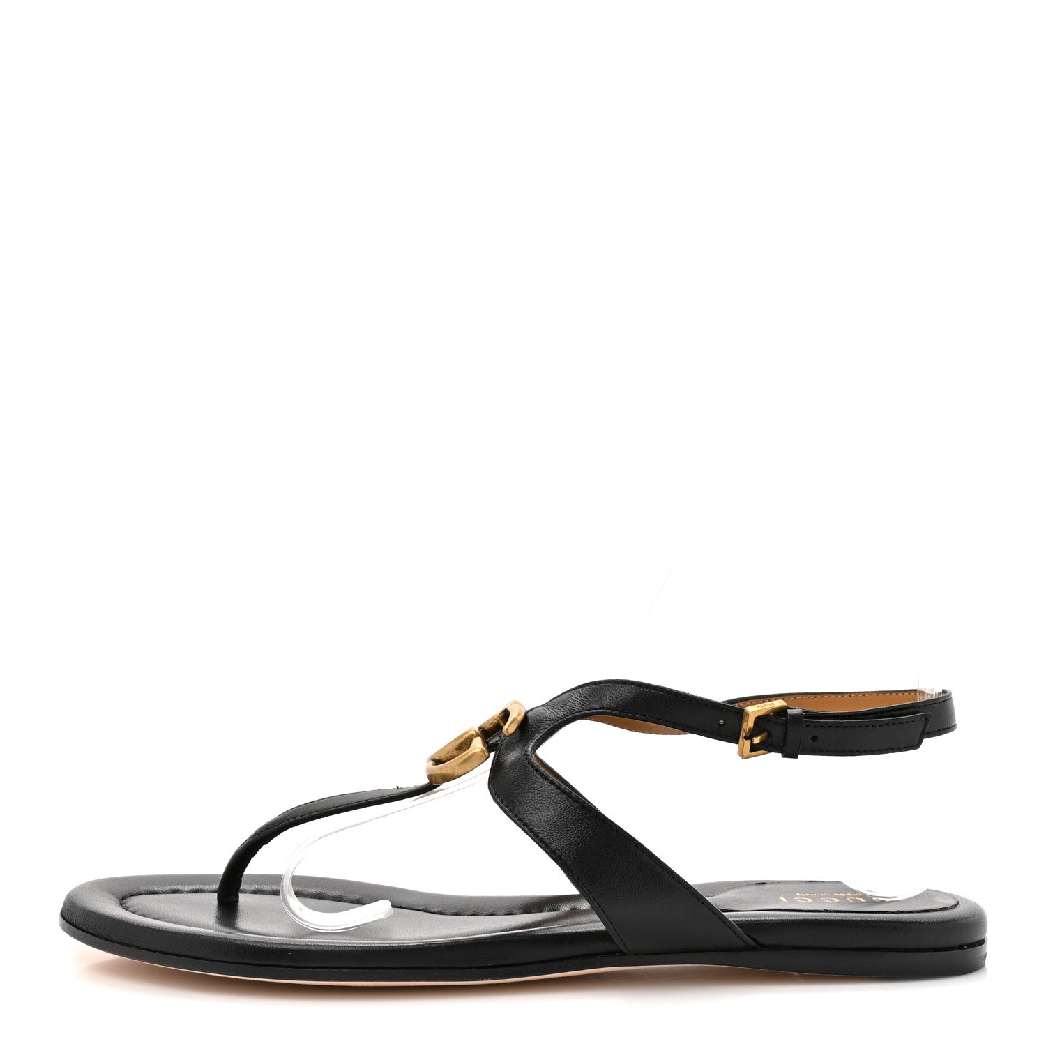 Gucci Calfskin Double G Thong Flat Sandals 37.5 Black 1 of 9
