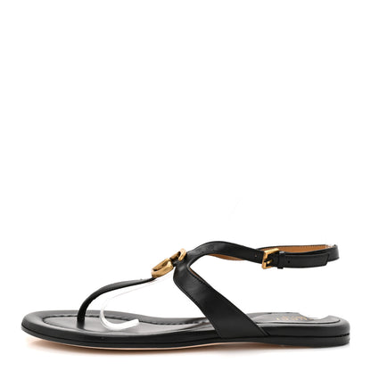 Gucci Calfskin Double G Thong Flat Sandals 37.5 Black 1 of 9