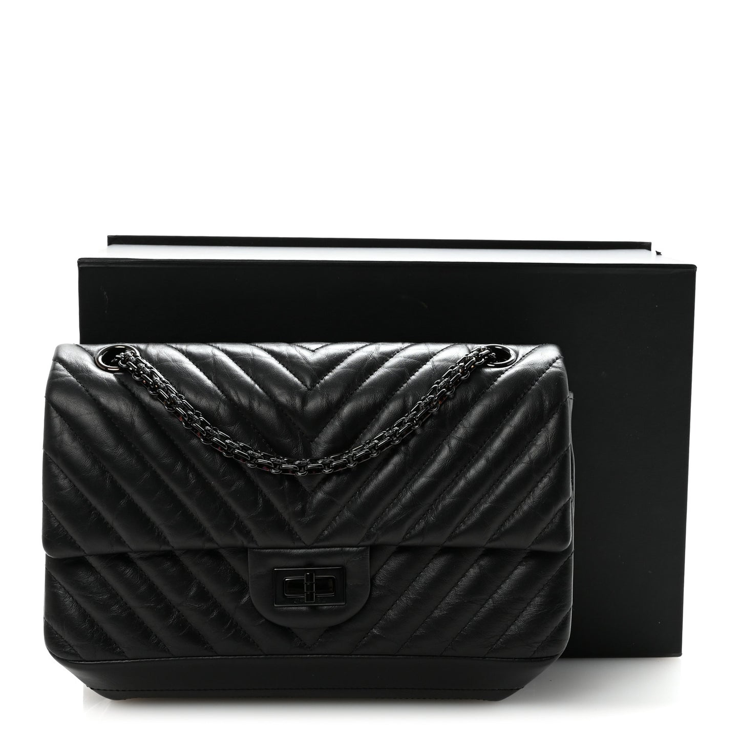 Aged Calfskin Chevron Quilted 2.55 Reissue 225 Flap So Black