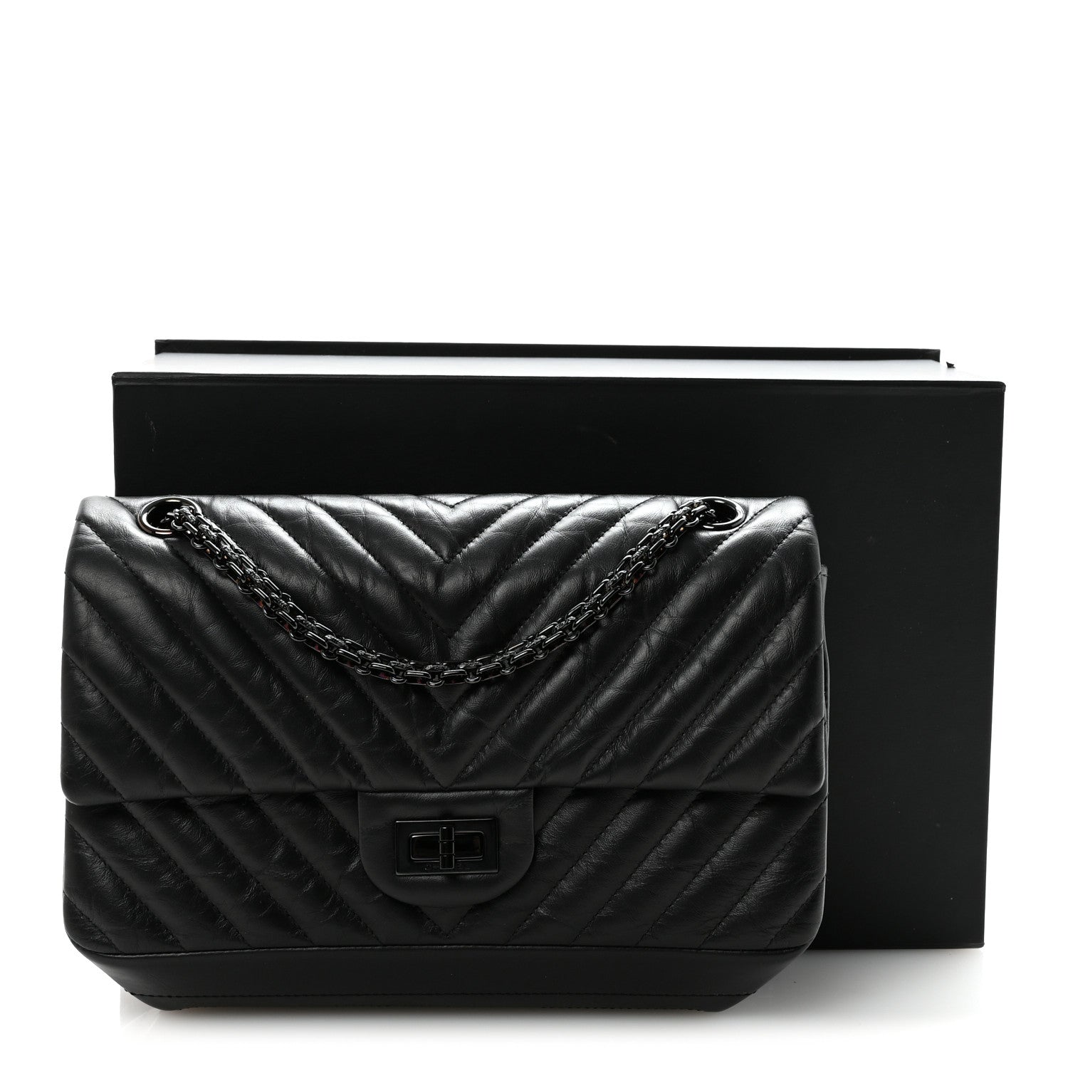 Chanel Aged Calfskin Chevron Quilted 2.55 Reissue 225 Flap So Black 11 of 11