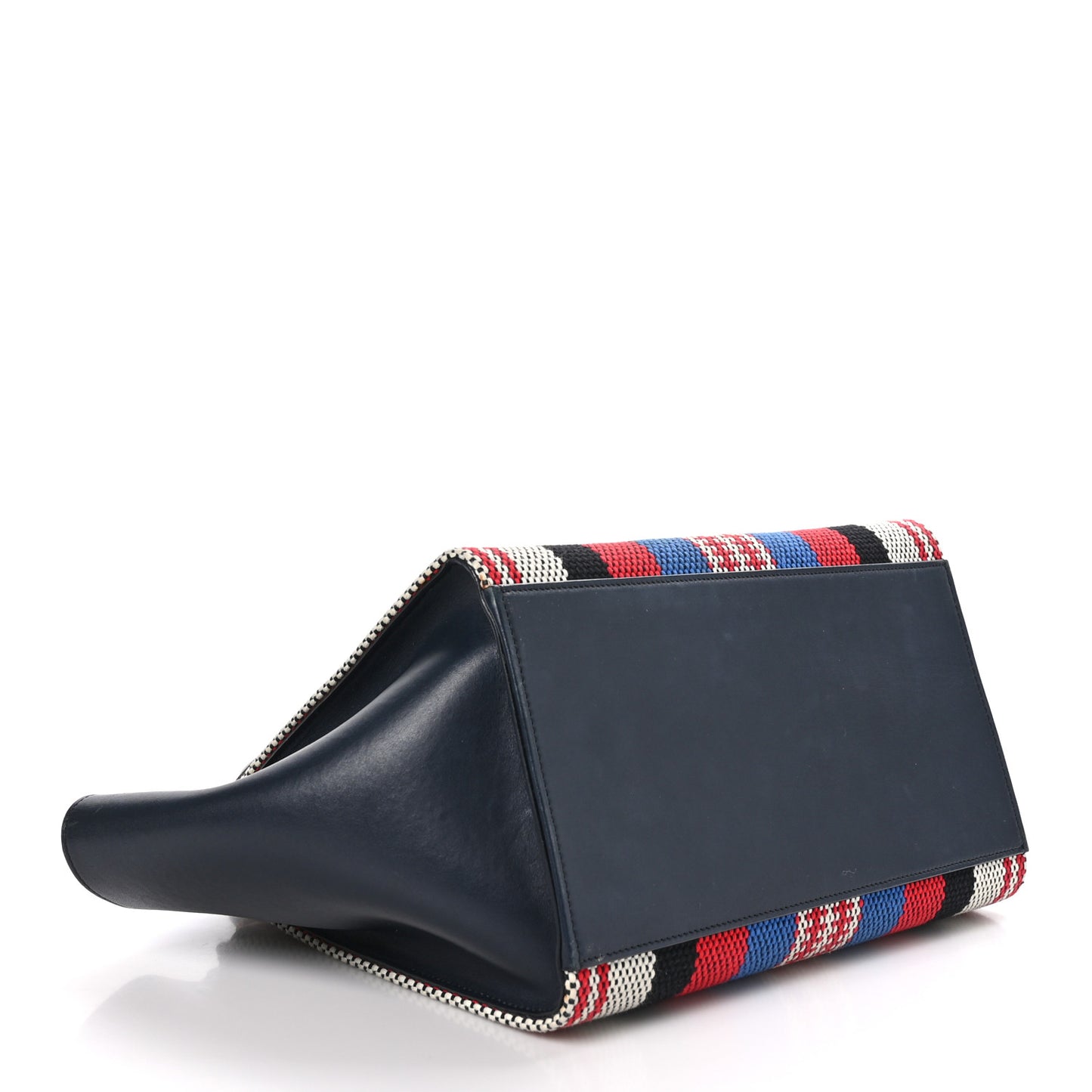 Smooth Calfskin Striped Canvas Small Trapeze Navy Blue