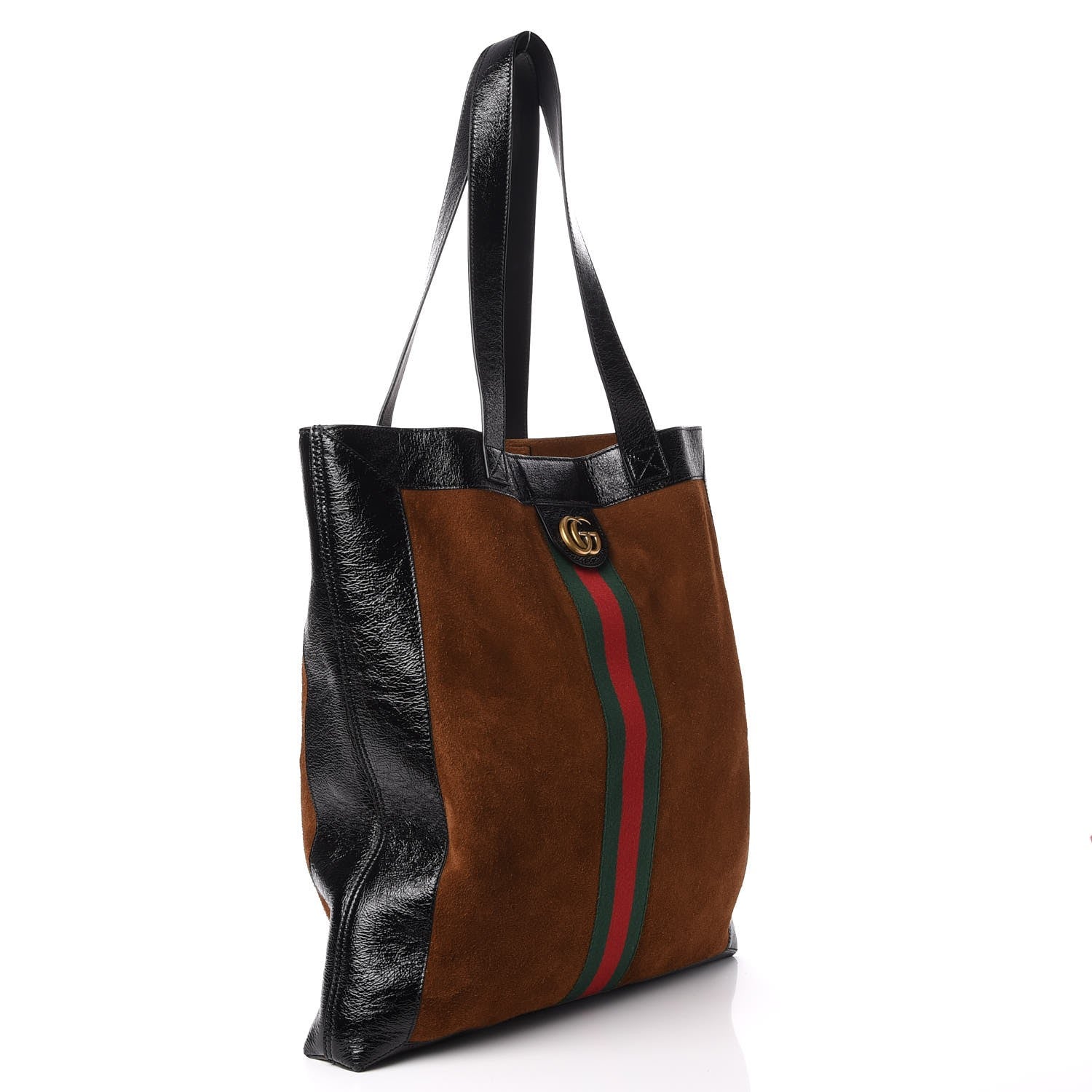 Gucci Suede Patent Web Large Ophidia Vertical Shopping Tote Nocciola Black 4 of 9