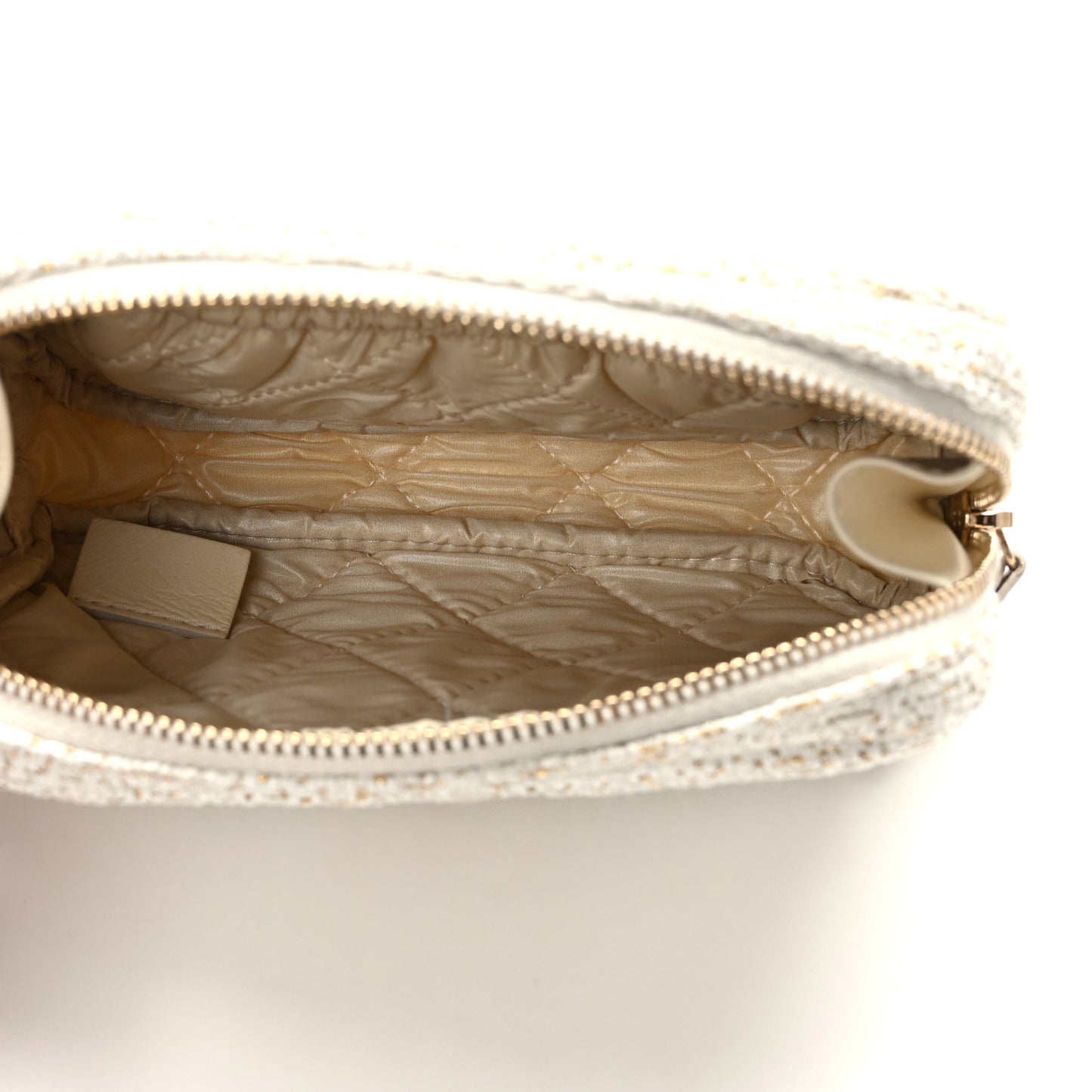 Woven Straw Raffia Deauville Small Curvy Pouch Cosmetic Case Ivory