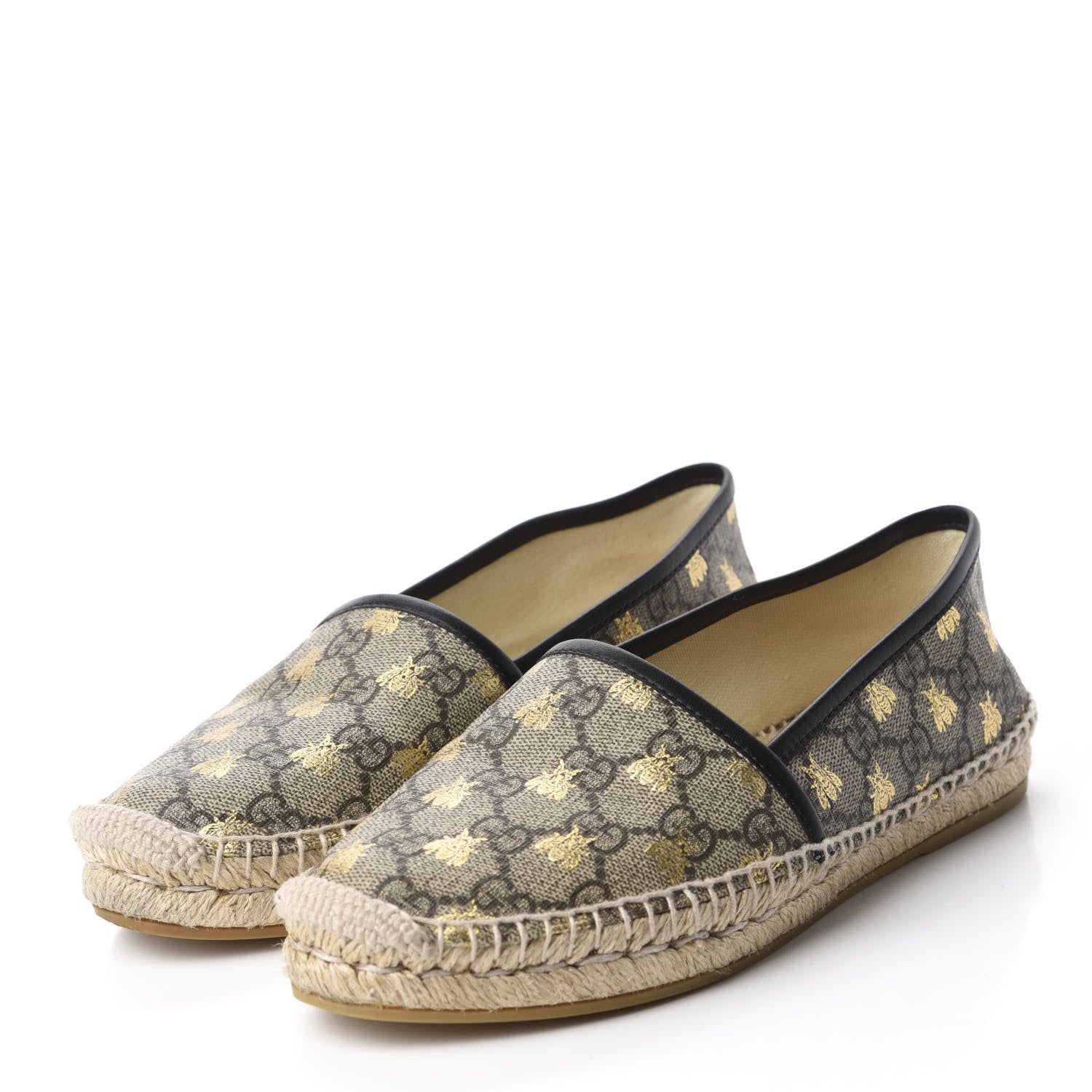 Gucci GG Supreme Monogram Bees Espadrille Flats 36.5 Beige Ebony Oro Black 3 of 11