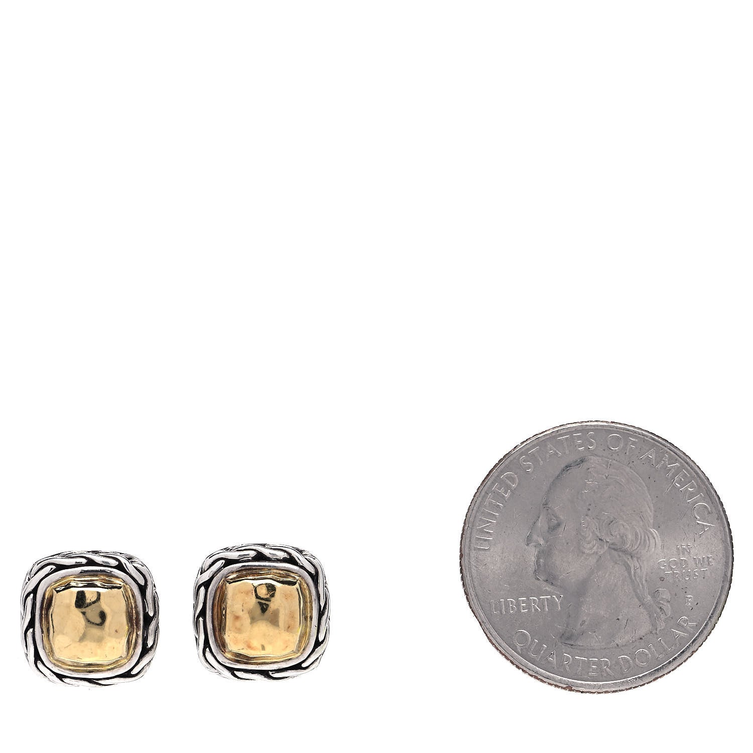John Hardy Sterling Silver 22K Yellow Gold Classic Chain Square Hammered Stud Earrings 2 of 5